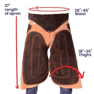 Equine Care Farrier Chaps 4 Knife Pockets & Nail Magnet Cow Hide Suede Leather Horse Shoeing Apron (27 Inch-70 CM)