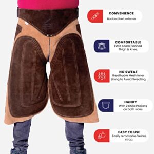 Equine Care Farrier Chaps 4 Knife Pockets & Nail Magnet Cow Hide Suede Leather Horse Shoeing Apron (27 Inch-70 CM)