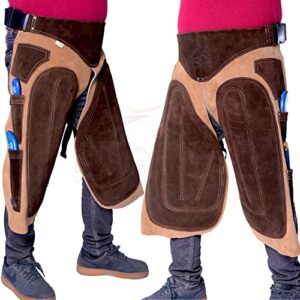 Equine Care Farrier Chaps 4 Knife Pockets & Nail Magnet Cow Hide Suede Leather Horse Shoeing Apron (27 Inch-70 CM)