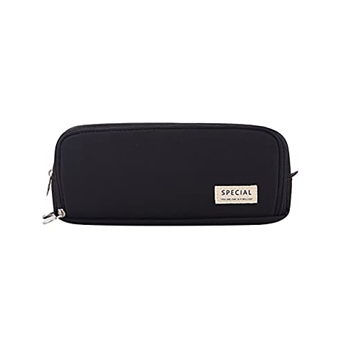 Loosebee Large Pencil Case Big Capacity Pencil Bag Large Storage Pouch 3 Compartments Pen Pencil Case Simple Stationery Bag Teens Girls Adults Student Pencil Holder, Black, One Size