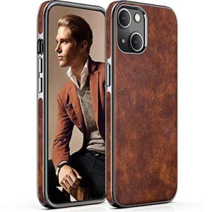 lohasic for iphone 13 case 6.1 inch, premium leather slim luxury pu soft non-slip grip flexible bumper shockproof full body protective cover phone cases for iphone 13 5g (2021) - vintage brown