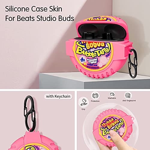 AIBEAMER Cute Cover for Beats Studio Buds 2021 Case, 3D Cartoon Kawaii Silicone Protective Skin for 2021 Beats Studio Buds Case with Keychain for Girls Boys Kids Women Men (Bubble Gum)