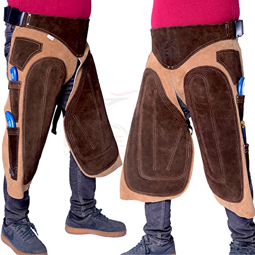 Equine Care Farrier Chaps 4 Knife Pockets & Nail Magnet Cow Hide Suede Leather Horse Shoeing Apron (29 Inch-75 CM)