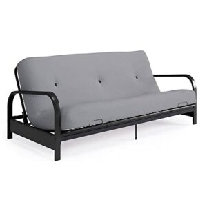 dhp brax black metal arm full size frame with 6” thermobonded high density polyester fill futon mattress, herringbone