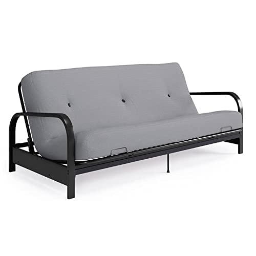 DHP Brax Black Metal Arm Full Size Frame with 6” Thermobonded High Density Polyester Fill Futon Mattress, Herringbone