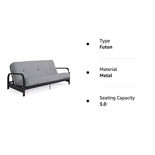 DHP Brax Black Metal Arm Full Size Frame with 6” Thermobonded High Density Polyester Fill Futon Mattress, Herringbone