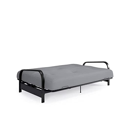 DHP Brax Black Metal Arm Full Size Frame with 6” Thermobonded High Density Polyester Fill Futon Mattress, Herringbone