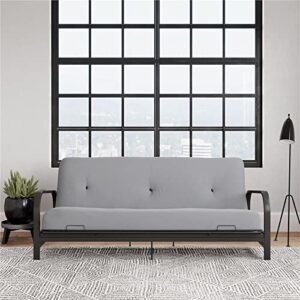 DHP Brax Black Metal Arm Full Size Frame with 6” Thermobonded High Density Polyester Fill Futon Mattress, Herringbone