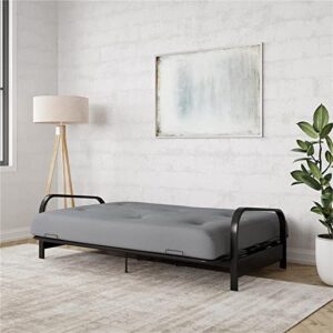 DHP Brax Black Metal Arm Full Size Frame with 6” Thermobonded High Density Polyester Fill Futon Mattress, Herringbone