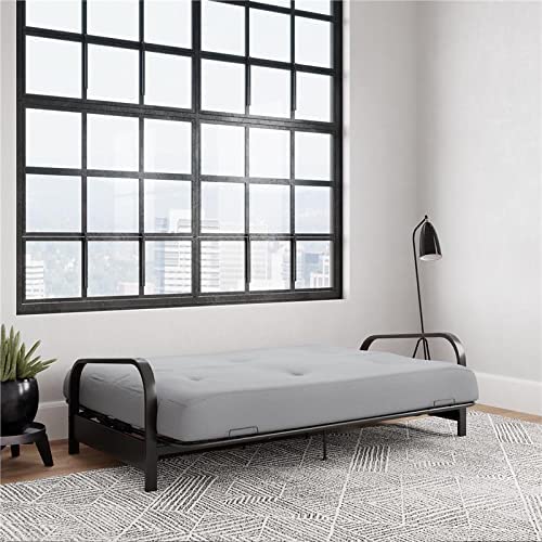 DHP Brax Black Metal Arm Full Size Frame with 6” Thermobonded High Density Polyester Fill Futon Mattress, Herringbone