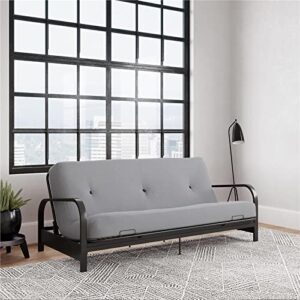 DHP Brax Black Metal Arm Full Size Frame with 6” Thermobonded High Density Polyester Fill Futon Mattress, Herringbone