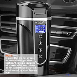 Soniker 12V/24V Smart Temperature Control Travel Coffee Mug, Portable Car Heated Coffee Travel Mug with Lid, 304 Stainless Steel, 450ML Large Volume Heating Car Cup for Coffee Tea(Black)