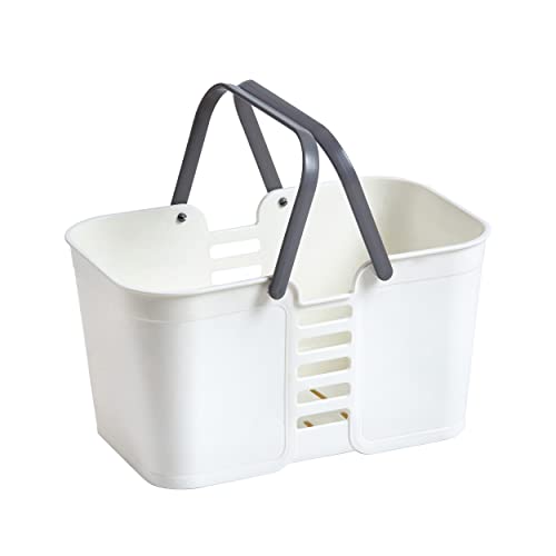 FANWU Shower Caddy Basket Tote for College Dorm Room Essentials, Plastic Storage Basket with Handles Portable Organizer Bins for Kitchen Bathroom Bedroom Toiletry Laundry Garden Pool Beach （White）