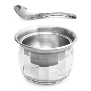 ruafox dip bowl on ice- chip and dip serving set with lid and serving spoon- stainless steel chilled serving dish and 22 oz. acrylic ice bowl - perfect for shrimp, guacamole, dips