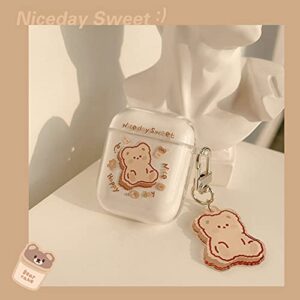 Clear AirPods Case with Bear Keychain Cute Cartoon Bear Design Full Protective Silicone Cover Compatiable with AirPod 2&1 Case for Kids and Womens (Brown)