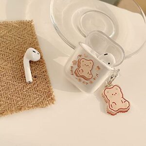 Clear AirPods Case with Bear Keychain Cute Cartoon Bear Design Full Protective Silicone Cover Compatiable with AirPod 2&1 Case for Kids and Womens (Brown)