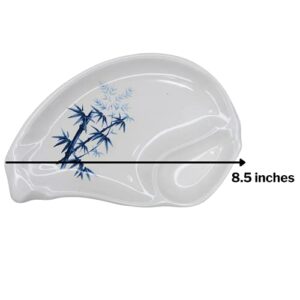 Unique Japanese White Melamine Divided Plate with Bamboo Design, Sushi and H'orderves Serving Platter for Meals, 8.25 x 5.5 Inches