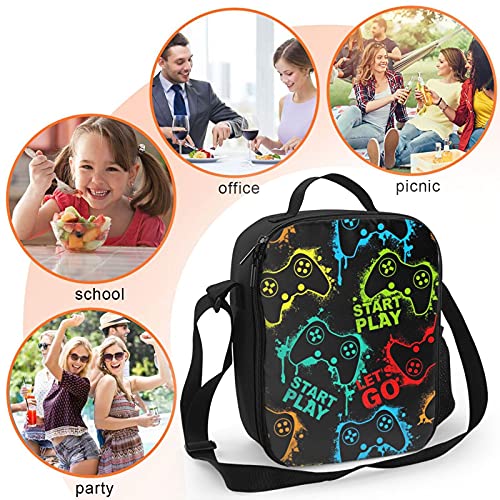 Duduho Colorful Game Joystick Insulated Lunch Bag Reusable Tote Bag Lunch Box Food Container For Men Women Kids