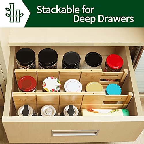 Mythco Adjustable Bamboo Drawer Dividers with Inserts and Liner, Expandable Drawer Organizer for Kitchen Large Utensils, Office Desk, Bedroom Dressers, Nightstand and Bathroom Vanity (17-22 inches)