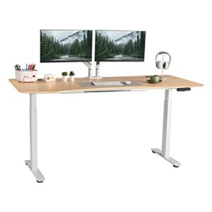 finercrafts standing desk 71" x 32" inches dual-motor height adjustable desk electric sit stand desk home office desks whole piece desk board (natural maple desktop/white frame)