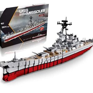 QXB WW2 USS Missouri BB-63 Battleship Model (33 inches 2631 Pieces) Navy World War II Expert Ship Building Blocks Compatible with Lego for Adults