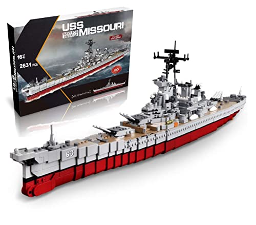 QXB WW2 USS Missouri BB-63 Battleship Model (33 inches 2631 Pieces) Navy World War II Expert Ship Building Blocks Compatible with Lego for Adults