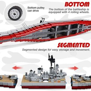 QXB WW2 USS Missouri BB-63 Battleship Model (33 inches 2631 Pieces) Navy World War II Expert Ship Building Blocks Compatible with Lego for Adults