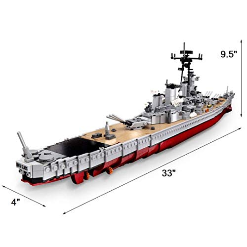 QXB WW2 USS Missouri BB-63 Battleship Model (33 inches 2631 Pieces) Navy World War II Expert Ship Building Blocks Compatible with Lego for Adults