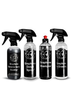adam's graphene ceramic spray coating, graphene tire shine, graphene detail spray, & graphene shampoo bundle
