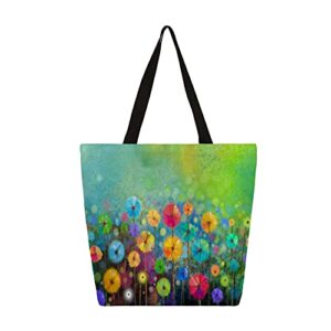 canvas tote bag for women girls colorful dandelion large shoulder bag reusable shopping grocery bags heavy duty casual cotton bag handbag for school, beach, work, gym