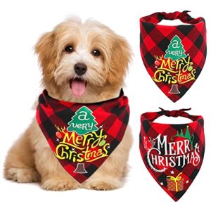 christmas dog bandanas, wovte 2 pack christmas dog plaid bandana pet bandana for small medium large dogs cats pets