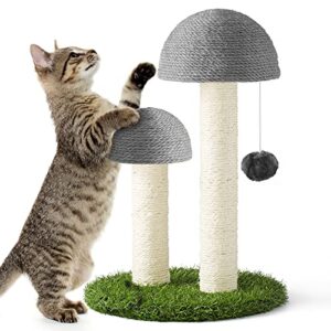 donoro 18" cat scratching posts for indoor cats featuring with 2 mushroom scratch poles and interactive dangling ball, sisal rope cat scratcher tree for small cat kitten
