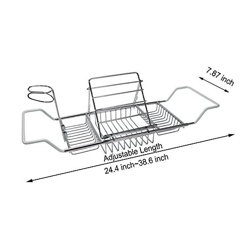 Insputer Stainless Steel Bathtub Caddy Tray, Expandable Bath Tub Tray Racks Shower Organizer for Luxury Bathroom with iPad Book Holder&Removable Wine Glass Holder Bath Accessories