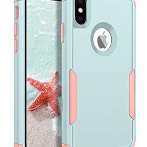 BENTOBEN iPhone X Case, iPhone Xs Case, 3 in 1 Heavy Duty Rugged Hybrid Hard PC Soft TPU Bumper Shockproof Non-Slip Protective Cases Cover for iPhone X (2017) / iPhone Xs (2018) 5.8 Inch, Green/Pink