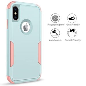 BENTOBEN iPhone X Case, iPhone Xs Case, 3 in 1 Heavy Duty Rugged Hybrid Hard PC Soft TPU Bumper Shockproof Non-Slip Protective Cases Cover for iPhone X (2017) / iPhone Xs (2018) 5.8 Inch, Green/Pink