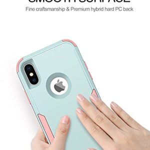 BENTOBEN iPhone X Case, iPhone Xs Case, 3 in 1 Heavy Duty Rugged Hybrid Hard PC Soft TPU Bumper Shockproof Non-Slip Protective Cases Cover for iPhone X (2017) / iPhone Xs (2018) 5.8 Inch, Green/Pink