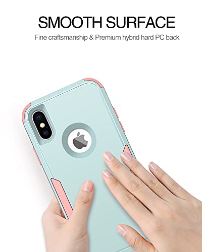 BENTOBEN iPhone X Case, iPhone Xs Case, 3 in 1 Heavy Duty Rugged Hybrid Hard PC Soft TPU Bumper Shockproof Non-Slip Protective Cases Cover for iPhone X (2017) / iPhone Xs (2018) 5.8 Inch, Green/Pink