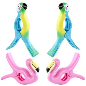 inovat 4 pcs flamingo beach towel clip parrot towel beach towel clothes holder clip pin pegs in jumbo size for beach patio pool chair supplies accessories, pink & blue