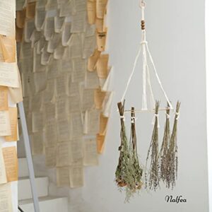 Herb Drying Rack Flower Drying - Boho Kitchen Decor Herb Dryer with Banana Hook - Handcrafted Macrame Mobile Hanging Drying Rack and Banana Hanger - Ready to Use with Ceiling Hook