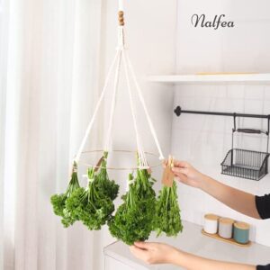 Herb Drying Rack Flower Drying - Boho Kitchen Decor Herb Dryer with Banana Hook - Handcrafted Macrame Mobile Hanging Drying Rack and Banana Hanger - Ready to Use with Ceiling Hook