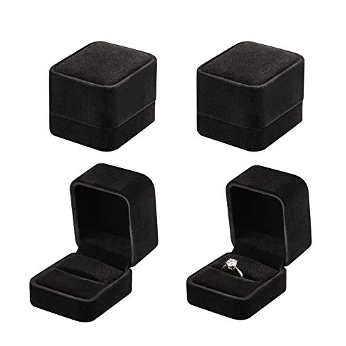 LETURE 4 Pieces Velvet Ring Gift Boxes Set, Earring Pendant Jewelry Case, Jewellry Display Box for Wedding, Engagement,Proposal, Birthday and Anniversary (4pcs Black)