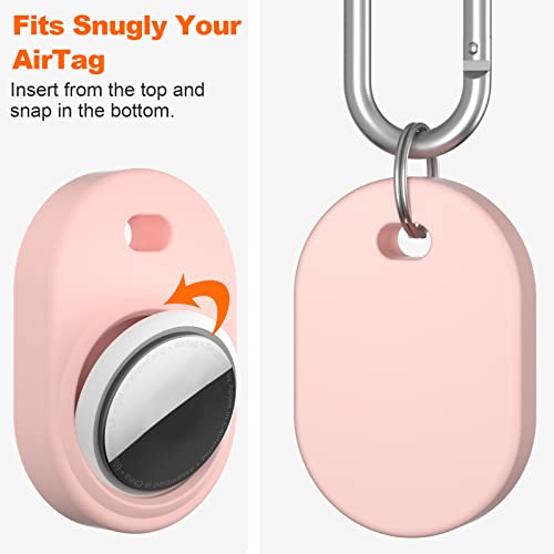 Amniau Compatible with Apple AirTag Case for AirTag Holder, Silicone AirTag Keychain with Carabiner - Pink