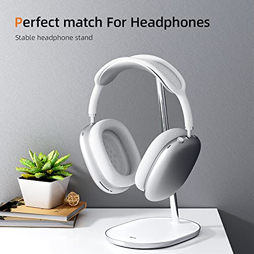 BENKS Desktop Headphone Stand Universal Headset Holder Hanger Mount Aluminum with Protective Silicone Pad, Gaming Headset Accessories, Compatible with AirPods Max, Beats, Bose, Sony and so on (White)