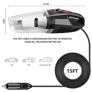 NDDI POWER Professional Car Vacuum, 8000Pa High Power Handheld Mini Portable Vacuum Cleaner, Pet Hair Cleaning, 3 Versatile Attachments, 15FT Corded, Black