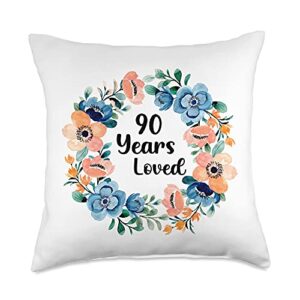 men women 90th birthday gift loved mom grandma 90 years old 90th birthday throw pillow, 18x18, multicolor
