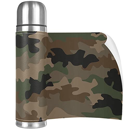 Stainless Steel Vacuum Insulated Mug, Vintage Green Camouflage Print Thermos Water Bottle for Hot and Cold Drinks Kids Adults 17 Oz