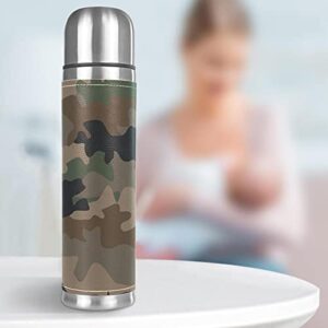 Stainless Steel Vacuum Insulated Mug, Vintage Green Camouflage Print Thermos Water Bottle for Hot and Cold Drinks Kids Adults 17 Oz