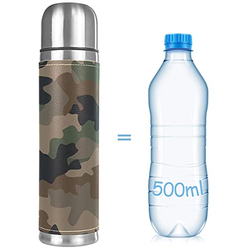 Stainless Steel Vacuum Insulated Mug, Vintage Green Camouflage Print Thermos Water Bottle for Hot and Cold Drinks Kids Adults 17 Oz