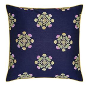 craftbot embroidered indian throw pillow covers - navy blue accent pillows 16x16 inches - 1 piece - no insert included