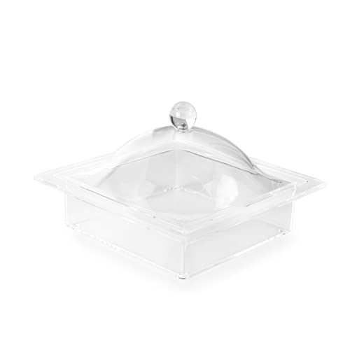 Huang Acrylic Clear Square Serving Food Tray with Lid Crystal Clear Acrylic | Sturdy and Elegant Acrylic Construction Perfect for Office, Dorm, Desk Organization | Shatter-Proof, Compact Design